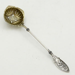 Whiting antique sterling silver sifter spoon irises